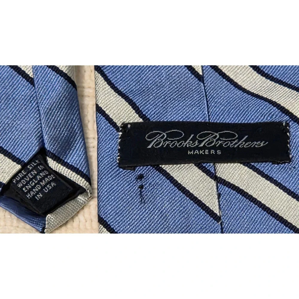 VTG 70s Brooks Brothers Makers Silk Blue Repp Stripe Tie 4
